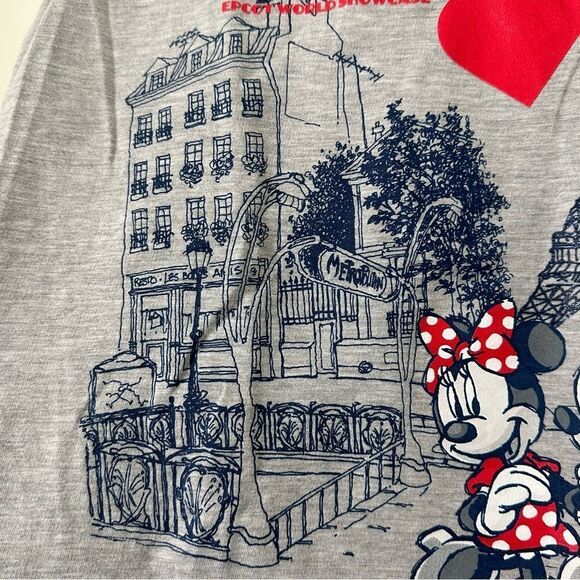 Disney Parks Paris Epcot World Showcase Mickey Minnie Mouse Gray Top Sz Large - Picture 3 of 8